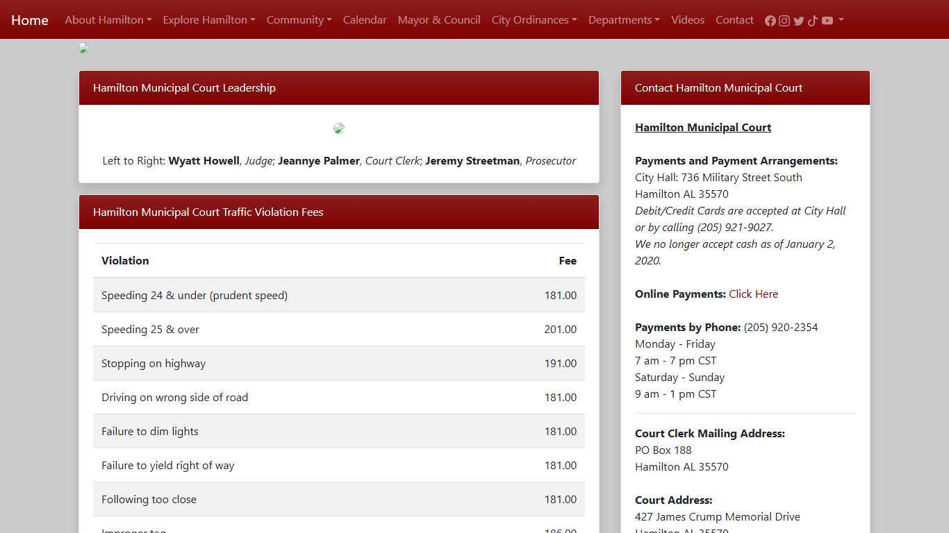 Municipal Court - City of Hamilton, Alabama